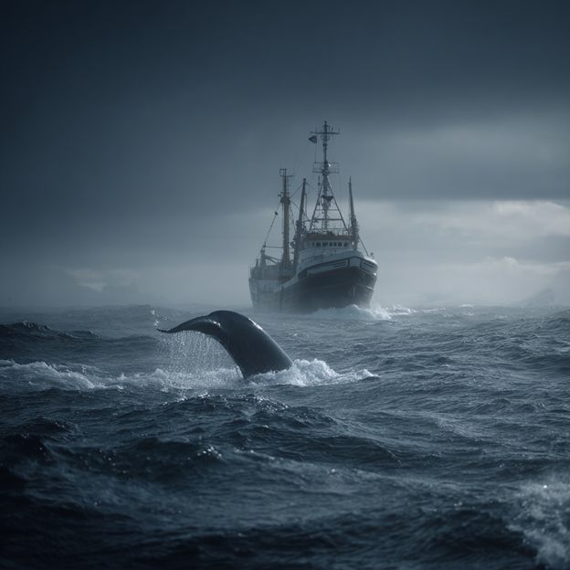 Sei Whale and whaling vessel
