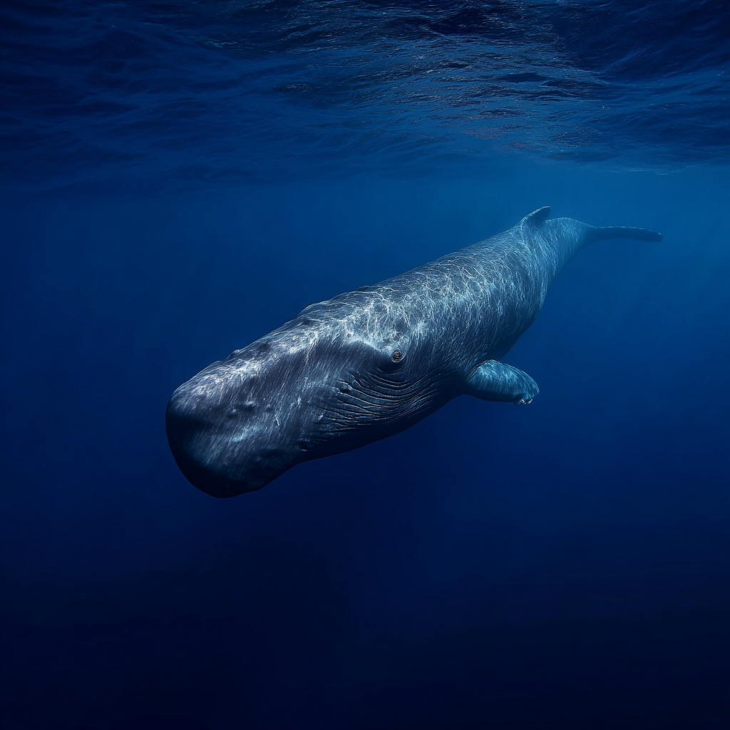 Sperm whale showing distinctive square head and profile