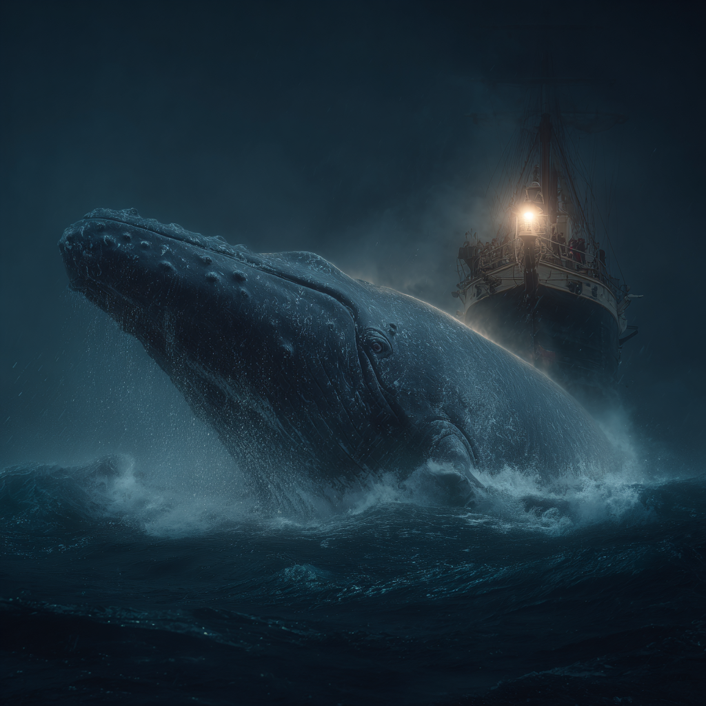 Sperm whale and shipping vessel representing collision threat